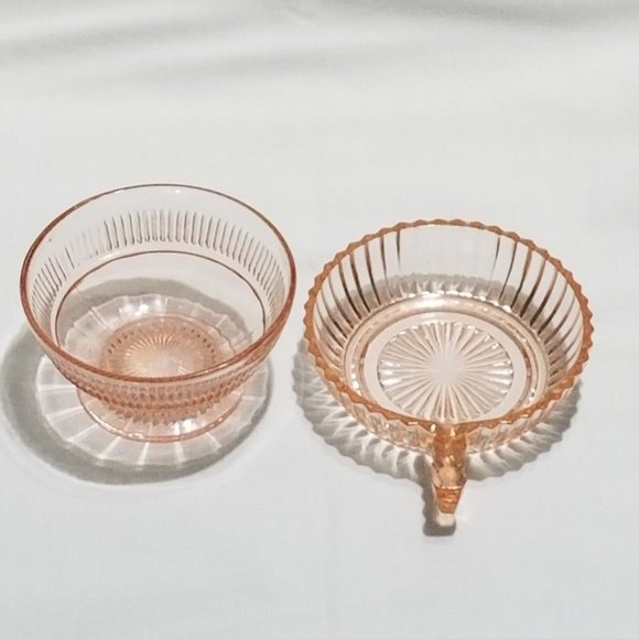 Anchor Hocking Other - Pink Sherbet Depression Glass & Mint Dish with Handle by Anchor Hocking